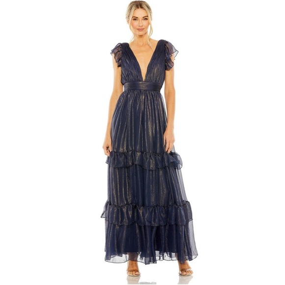 Mac Duggal 49742 Plunging Neckline Ruffle Dress size 8